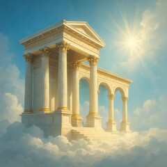 雲の上に浮かぶ神殿風背景