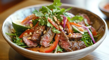 Fototapeta premium yam nua with spicy beef salad vibrant