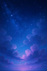 青と紫の夜空に浮かぶ幻想的な雲