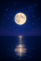 水面に反射する月と星の背景