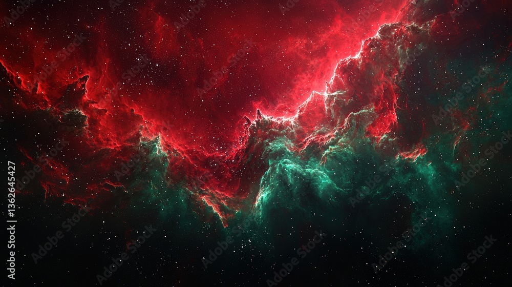 Wall mural colorful cosmic background with red and teal nebula floating in the vast darkness of outer space