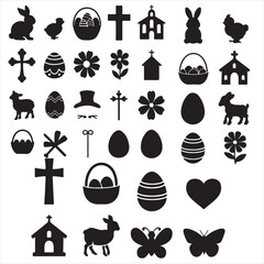set vector various Easter elements silhouettes