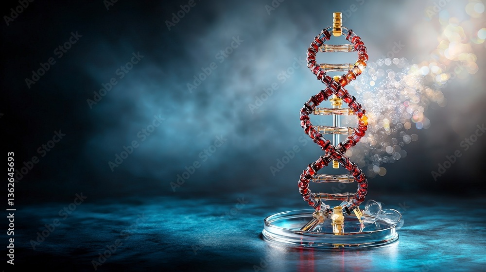 Leinwandbilder dna helix structure science lab 3d model dark environment close-up view genetic engineering concept