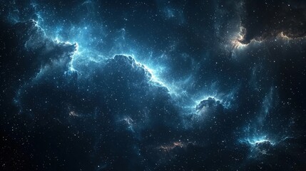 Deep Space Nebula with Bright Stars and Cosmic Clouds in a Stunning Blue and Black Color Palette