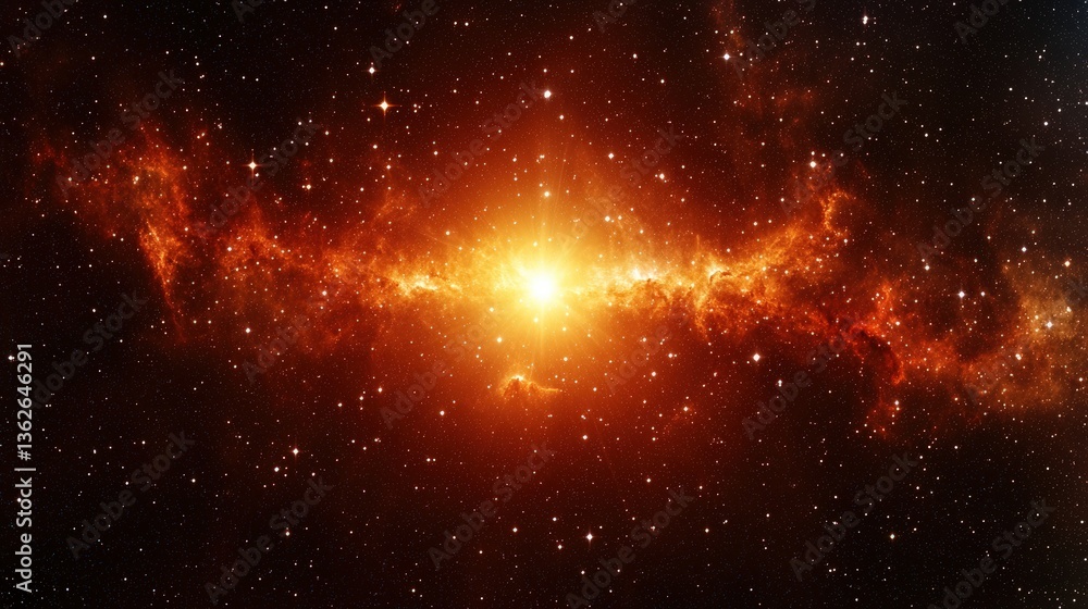 Wall mural bright cosmic explosion in a dark starry sky with glowing nebula and distant celestial objects
