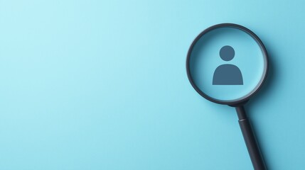 A magnifying glass focusing on a user icon, symbolizing search, investigation, and focus on human interaction in a digital age. Ideal for concepts of identity and research.