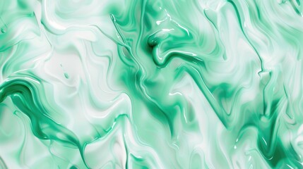 Fototapeta premium Abstract flowing mint green marble texture with white swirls, elegant wavy background