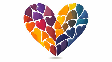 Mosaic heart shape with vibrant colors and shadows against white background