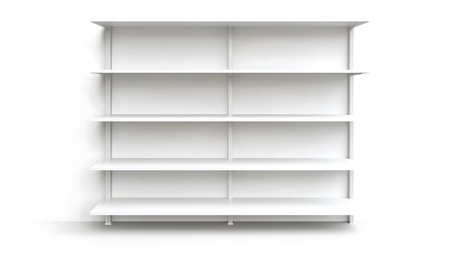 A white bookcase with shelves that are empty