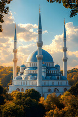 Mosque architecture in warm autumn