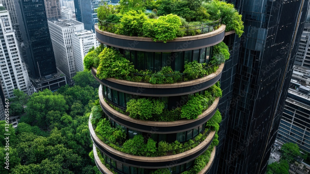 Aufkleber a tall building with a green roof and a green tree on top