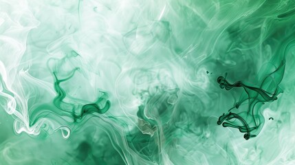Fototapeta premium Ethereal green ink swirls in water background creating mesmerizing abstract pattern with elegant white space for text placement