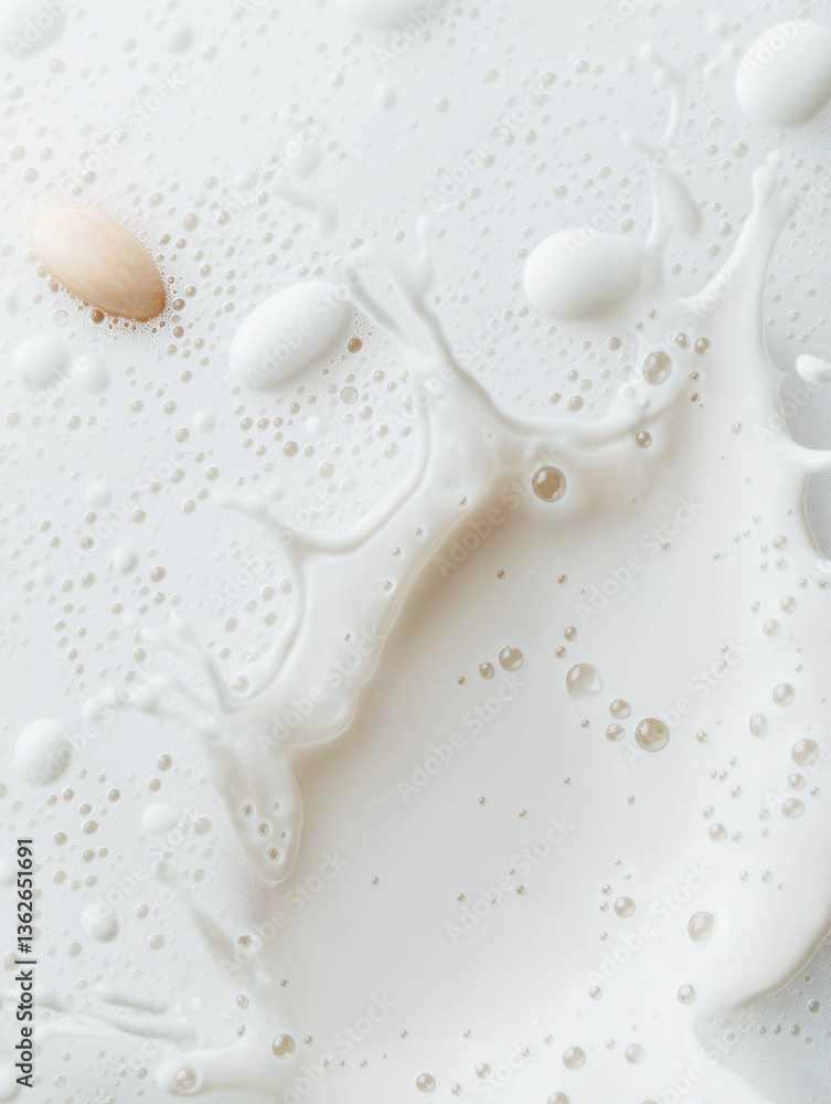 Poster milk splash abstraction: a mesmerizing top-down shot of a milk splash, capturing the dynamic movemen