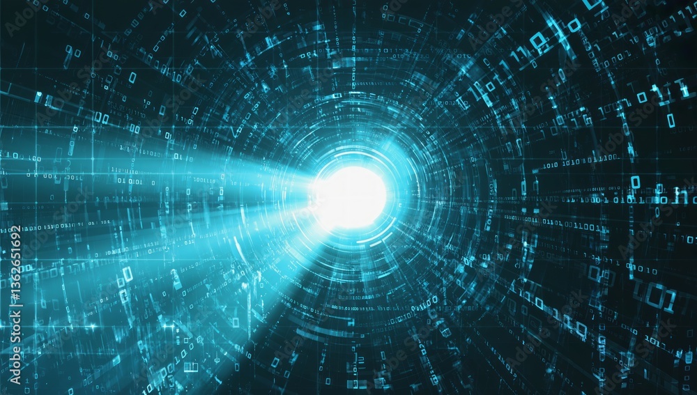 Poster digital tunnel of light, data streams