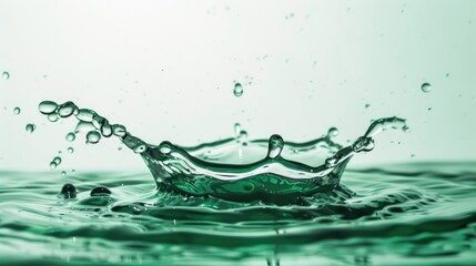 Emerald green water splash creating crown-like liquid formation with delicate droplets and reflection