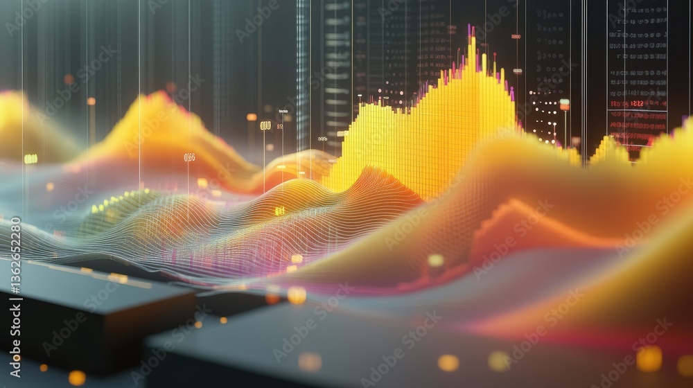 Poster a digital d business graph with interactive elements showing product performance over time.