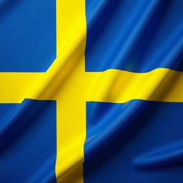 svenska fanan &auml;r bl&aring;tt bakgrund med en glada ansikte och patriotisk kl&auml;der, vinden bl&aring;ser p&aring;, summer, sweden