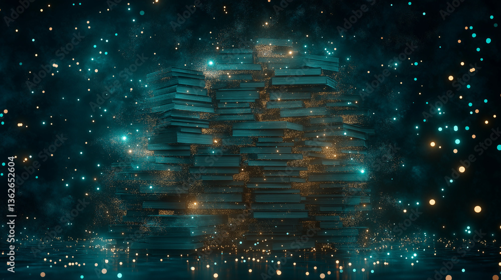 Poster cosmic knowledge: a captivating digital art piece showcases an abstract representation of knowledge,