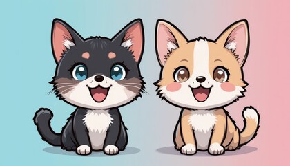 Obraz premium Adorable Anime Kittens: A Pair of Happy Felines