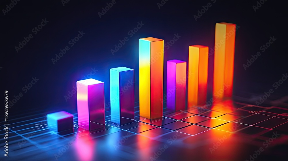 Poster a glowing d business bar chart on a futuristic analytics dashboard.