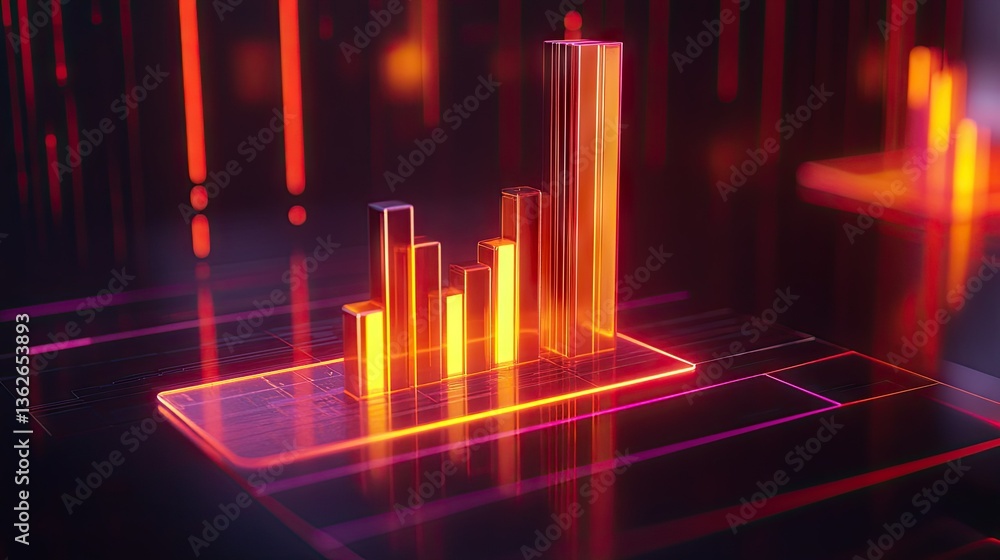 Poster a glowing d financial graph on a screen with animated bars and growth projections.