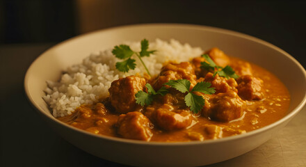 Creamy Chicken Curry With Rice Dish