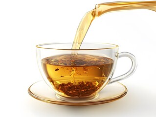 A closeup of a cup and a glass of tea with lemon and fresh herbs