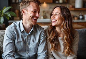 Smiling couple enjoying time together indoors  