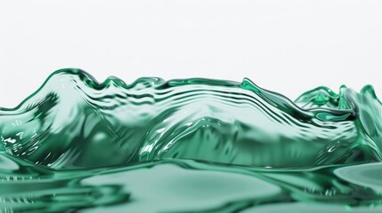 Dynamic green liquid water splash background with vibrant droplets on white background for eco-friendly product marketing