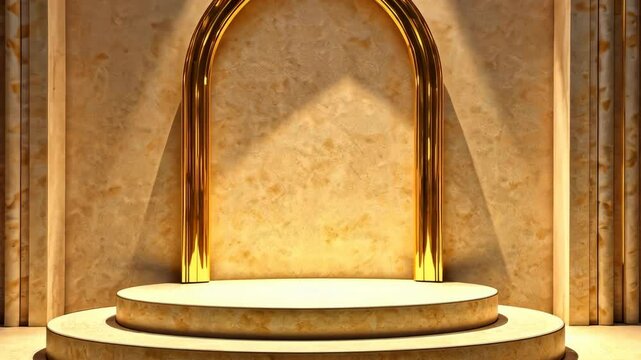 Ramadan Karim's beige catwalk. Traditional Islamic frame with columns, zoom in