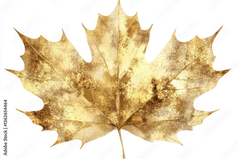 Aufkleber golden maple leaf showcasing intricate details of texture and color during autumn in a serene outdoo
