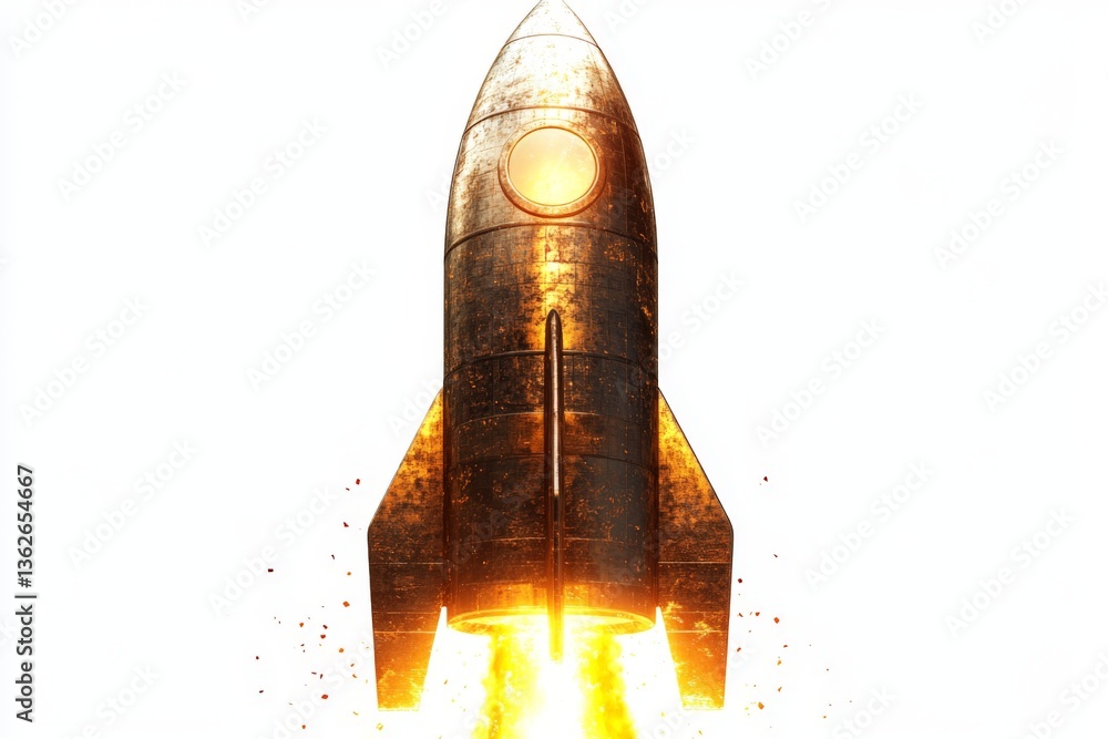 Poster rocket launches into the sky, igniting flames and smoke during an exciting countdown at a private sp