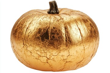 Golden pumpkin displayed on a plain background for autumn decoration in a cozy interior setting