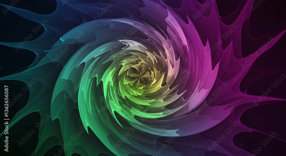 Poster colorful spiral design with sharp edges and dark background