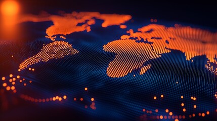 Global Connectivity: A Digital World Map with Orange Dots and Blue Background