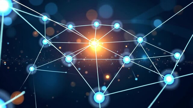 radiant central node connected by network lines to surrounding nodes, representing advanced connectivity and data transfer, concept of networking, internet infrastructure, zoom out, new lines