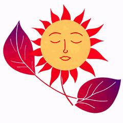 cartoon sun symbol with leaves vector illustration