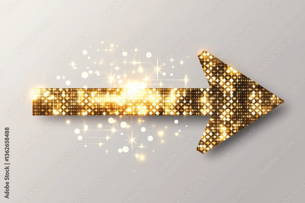 Aufkleber Shiny golden arrow with sparkling effects pointing to the right on a light background
