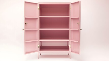 A pink cabinet with four shelves