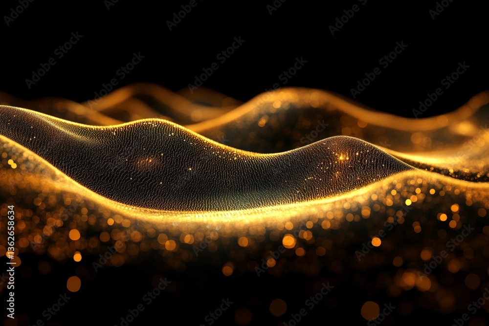 Aufkleber Waves of golden light flow across a dark background creating a mesmerizing visual experience of shimmering textures