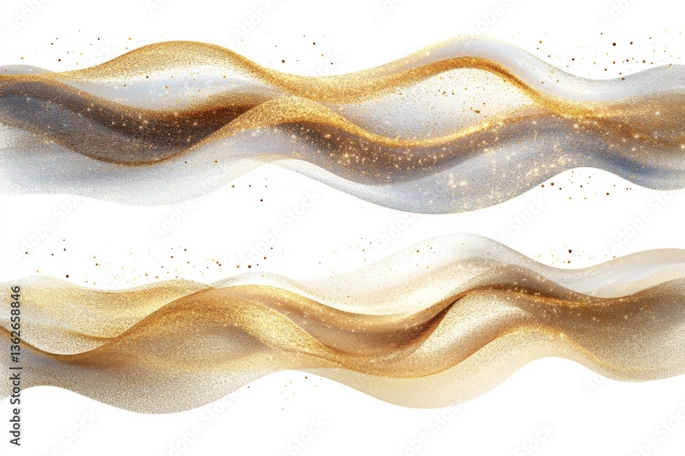 Poster abstract golden waves with shimmering effects flowing gracefully across a white background