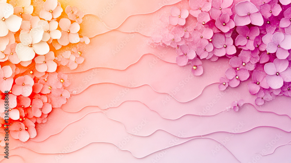 Poster Soft pastel flowers create a serene atmosphere with gentle swirls and gradients on a textured background