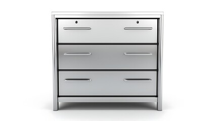 A silver dresser with three drawers