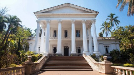 Majestic White Colonial Mansion in Tropical Garden