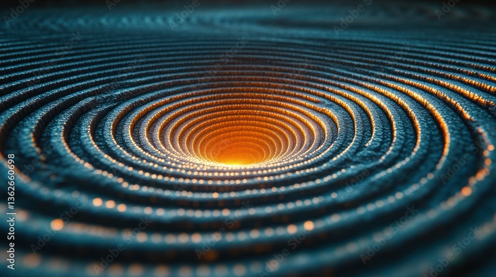 Poster abstract spiral vortex: a digital rendering of a concentric circular pattern leading to a glowing or