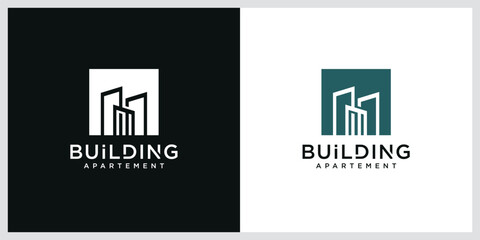 Building logo illustration vector graphic design in line art style.