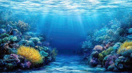 Obraz premium Vibrant Underwater Coral Reef Seascape: An Enchanting Ocean World