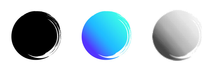 筆書き、グラデーション、ハーフトーンの丸素材セット