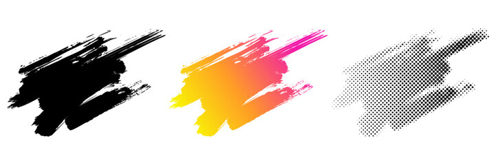 筆書き、グラデーション、ハーフトーンの素材セット（ブラシストローク）