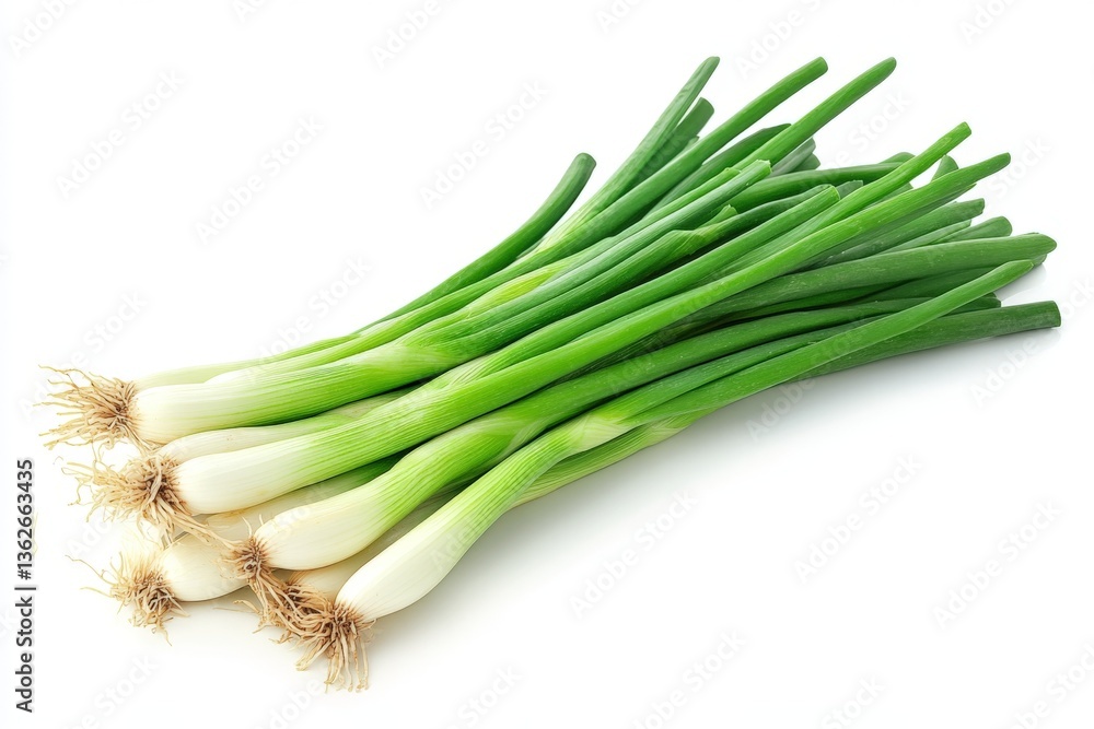 Poster fresh green onions stacked and ready for culinary use in a kitchen setting